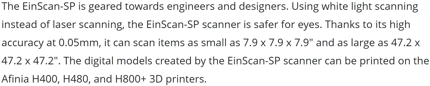 סורק תלת מימד EINSCAN SP TEXT